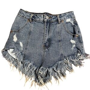 Signature highrise denim shorts with fringe‎ size s
